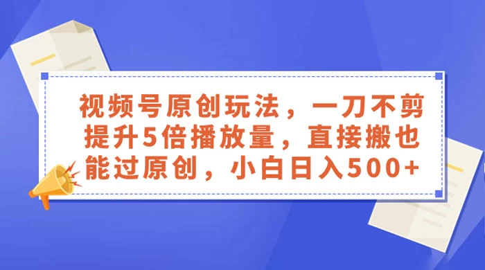 视频号原创玩法，一刀不剪提升 5 倍播放量，亲测直接搬也能过原创，小白日入 500+ - 项目资源网 - 项目资源网