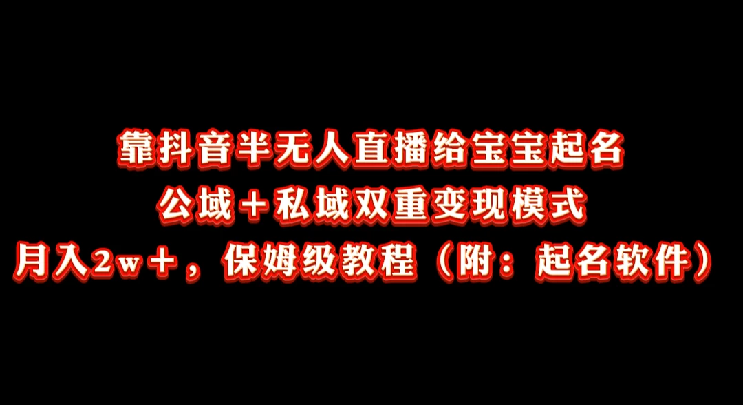 靠抖音半无人直播给宝宝起名，公域＋私域双重变现模式， 月入20000＋，保姆级教程（附：起名软件） - 项目资源网 - 项目资源网