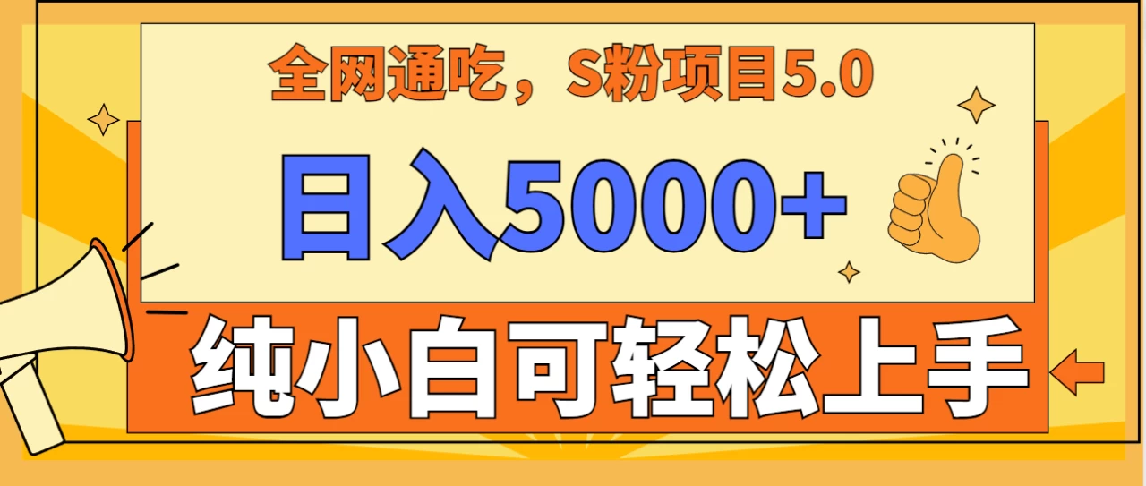 全网通吃，S粉项目5.0，最新野路子，纯小白可操作，有手就行，无脑照抄，单日变现5000+，纯保姆教学 - 项目资源网 - 项目资源网