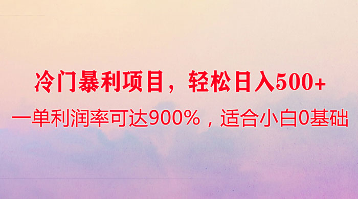 冷门暴利项目，一单利润率可达 900%，轻松日入 500+，适合小白 0 基础 - 项目资源网 - 项目资源网